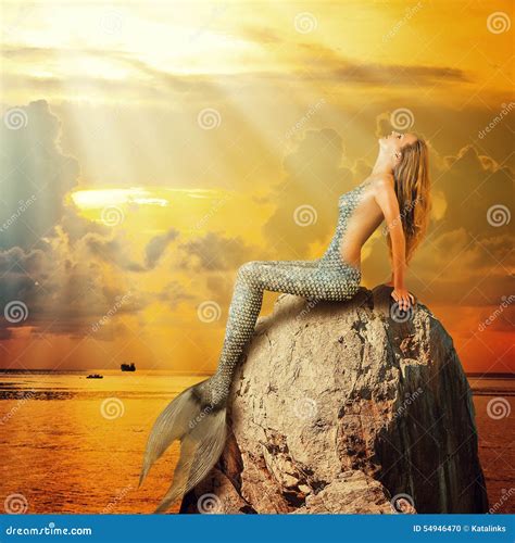 Beautiful Mermaid Sitting On A Rock Stock Illustration Illustration