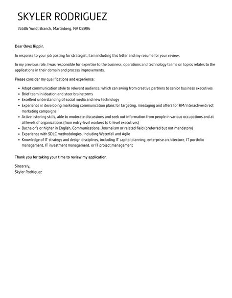 Strategist Cover Letter Velvet Jobs