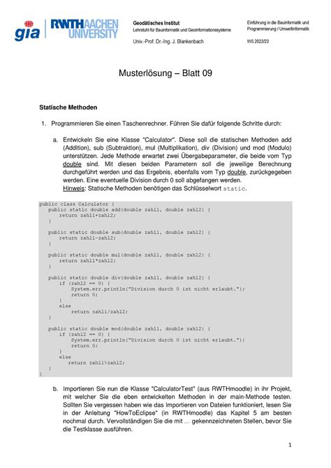 Uebung 09 Mu Loe bb jgg Geodätisches Institut Lehrstuhl für