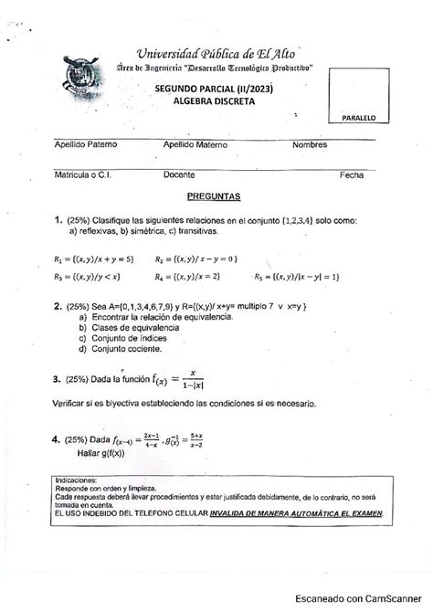 2do Parcial II2023 Y Solucionario Alegebra Studocu