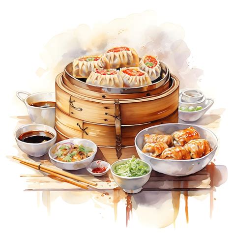 Premium Photo Watercolor Of Dim Sum A Popular Street Food In Asia