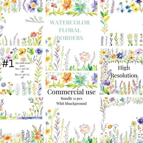 Floral Borders Wild Flowers Watercolor Flowers Clipart Premade