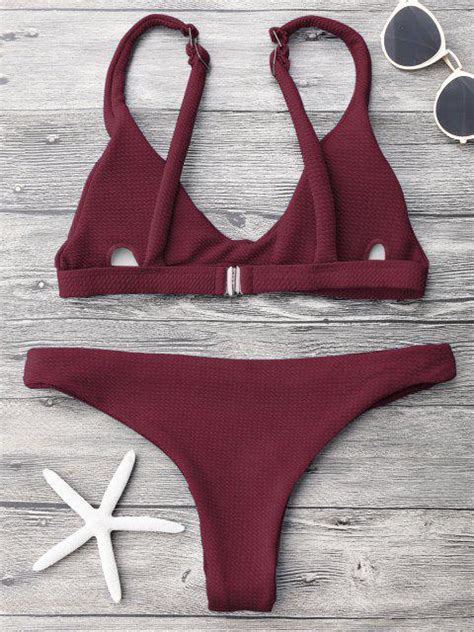 Low Waisted Padded Scoop Bikini Set In BURGUNDY ZAFUL 2023