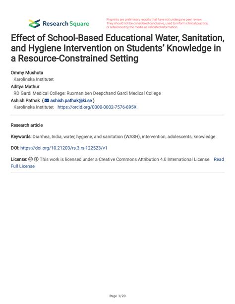 Pdf Effect Of School Based Educational Water Sanitation And Hygiene