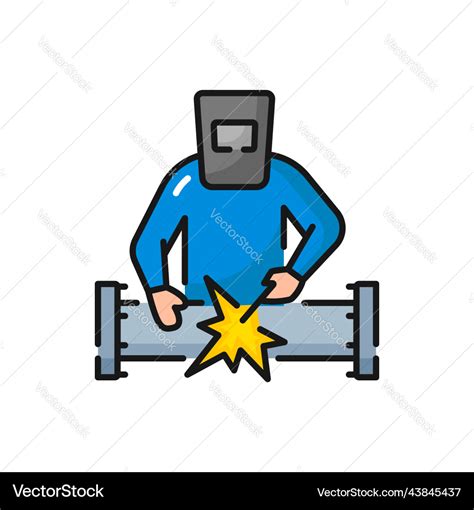 Welder Welds Metal Pipe Pipeline Outline Icon Vector Image