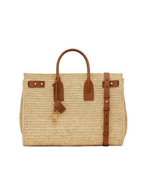 Saint Laurent Sac De Jour Medium Supple Handbag In Raffia And Vegetable