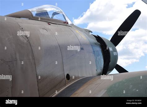 Looking up at the cockpit and propeller of a world war II plane Stock ...