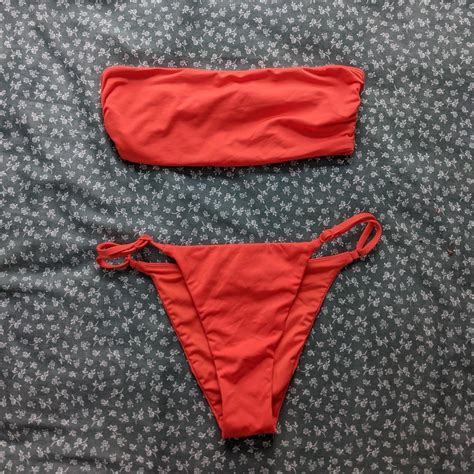 Victoria S Secret Bandeau Bikini Set Size S Red Depop