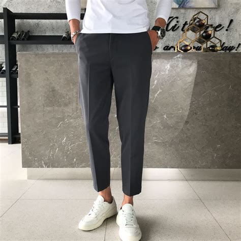 Mens Casual Formal British Style High Waist Slim Fit Office Pants