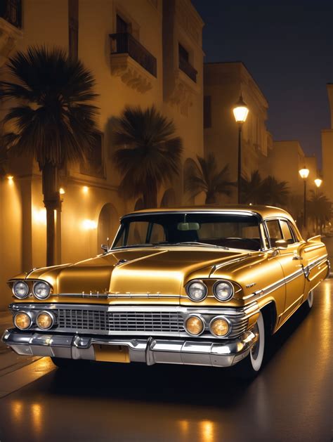 Premium Free Ai Images Lowrider Car Golden Color On By Night