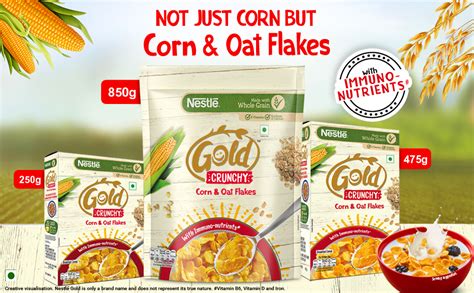 Nestle Gold Crunchy Corn And Oats Flakes Made With Whole Grain With Immuno Nutrients 250g