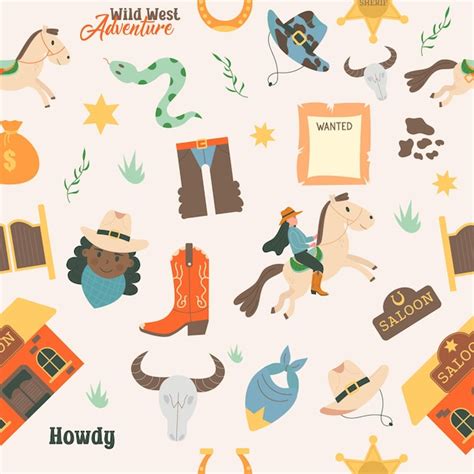 Premium Vector Wild West Seamless Pattern With Lettering