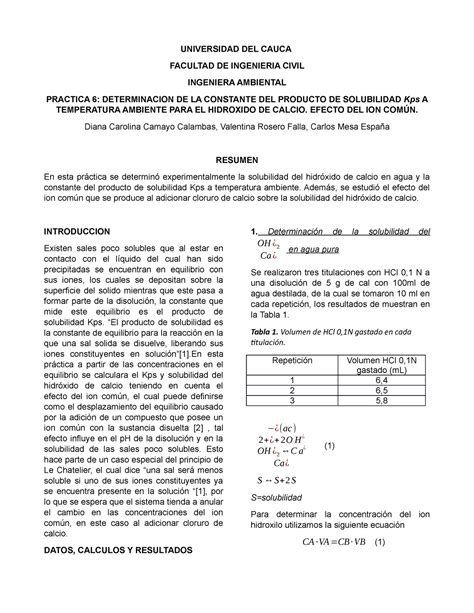 Determinación de la constante del producto de solubilidad Kps