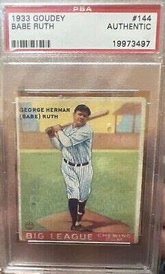 1933 Goudey 144 Babe Ruth PSA Authentic YANKEES HOF No Qs EBay