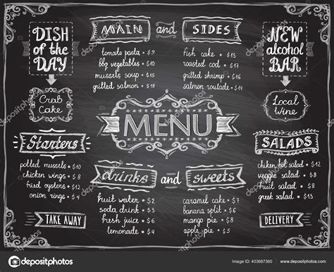 Chalk Menu List Blackboard Design Cafe Restaurant Main Sides Drinks