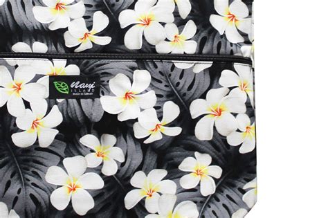 Tote Bag Zipper L Modern Plumeria Black Hawaii Fabric Mart