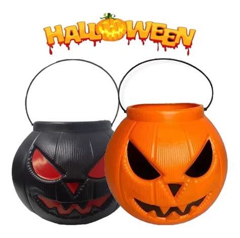 Balde Abóbora Grande Decoração Halloween Promoção Kit Com 2