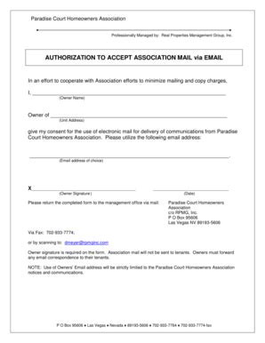 Fillable Online Authorization To Accept Association Mail Via Email Fax