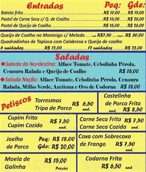 Menu em Restaurante Nação Nordestina São Paulo R Kaneda