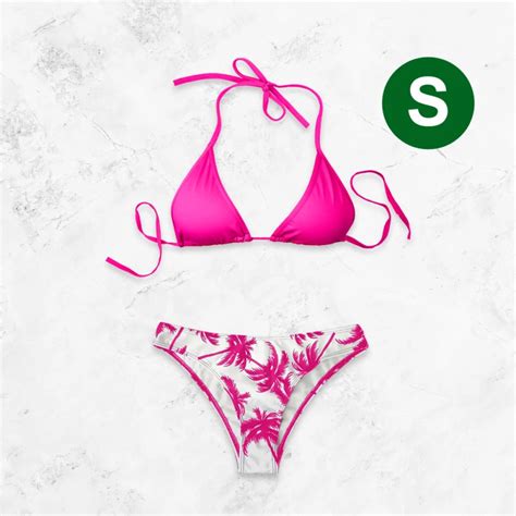 Dumyah Fuchsia Bikini Top Halter Neck Triangle With Printed Fuchsia Palm Tree Pattern Bikini