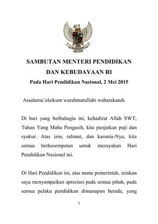 Sambutan Mendikbud Untuk Hardiknas 2015 PDF