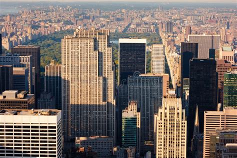 Widok Z Lotu Ptaka Manhattan Central Park Przy Spadkiem I Drapacze