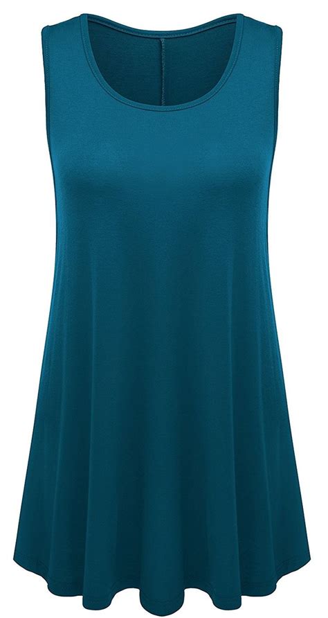 Womens Plus Size Solid Sleeveless Swing Flared Tunic Top Medium Teal