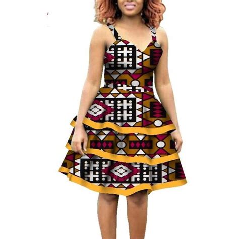 African Cotton Dashiki Wax Print Knee Length Sleeveless Dress For Wome