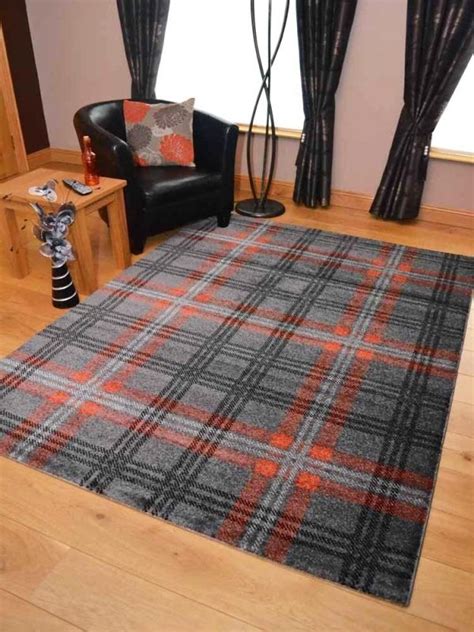 Glendale Rust Grey Tartan Rug Rugs Supermarket