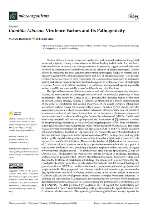 Pdf Candida Albicans Virulence Factors And Its Pathogenicity