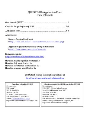 Fillable Online Kmec Uhh Hawaii Quest Application Form Table Of