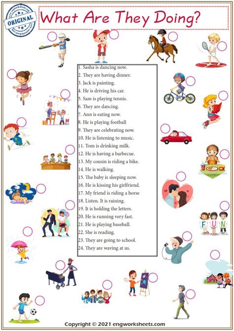 Present Continuous Tense Exercises Free Printable Present Continuous