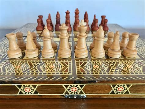 Vintage Inlaid Chess Board with Hand Turned Chess Pieces - Artedeco ...