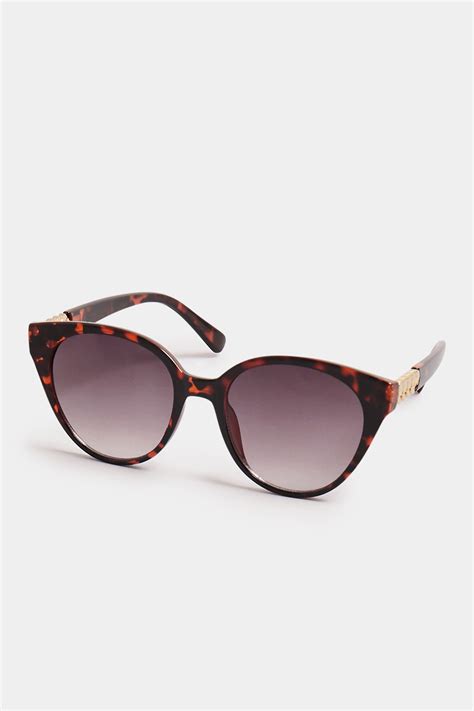 Brown Tortoiseshell Chain Arm Detail Sunglasses Yours Clothing