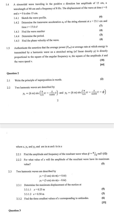 Solved A Sinusoidal Wave Traveling In The Positive X Chegg