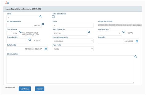 Nota De Complemento De ICMS IPI Por Tabela Wiki Centrium Sistemas