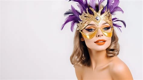 Premium Photo Beautiful Young Woman In Carnival Mask And Masquerade