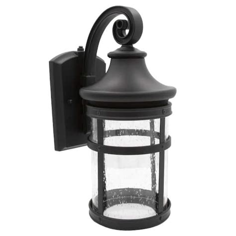 Maxxima Light Black Led Outdoor Wall Lantern Sconce With Seeded Glass