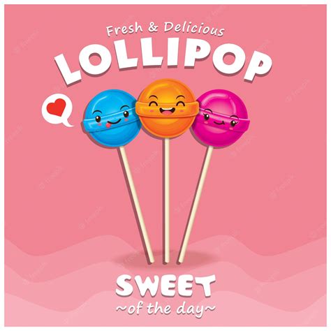 Premium Vector | Vintage lollipop poster design set with lollipop character