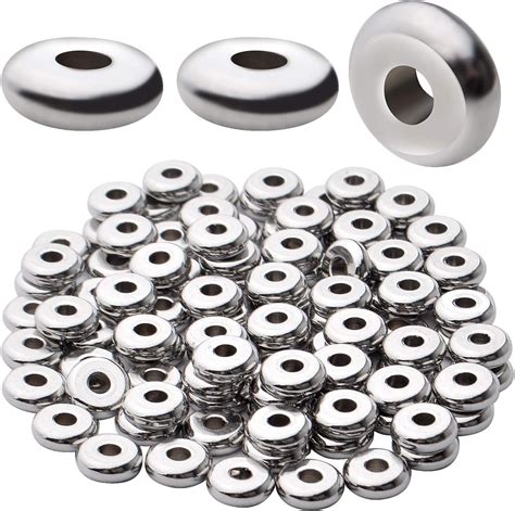 Aylifu 100pcs Smooth Round Spacer Beads 304 Stainless Steel Rondelle Beads Spacers