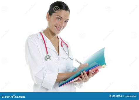 Beautiful Woman Doctor With Colorful Folders Stock Photo Image Of