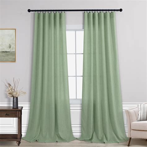 Amazon KOUFALL Sage Green Linen Curtains 84 Inch Length For Living