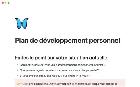 Galerie de modèles Notion Plan de développement personnel