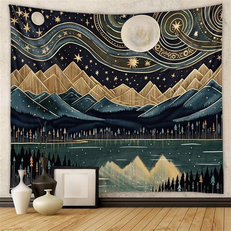 Amazon.com: Tapzen Mountain Forest Tapestry - Boho Landscape Moon Stars