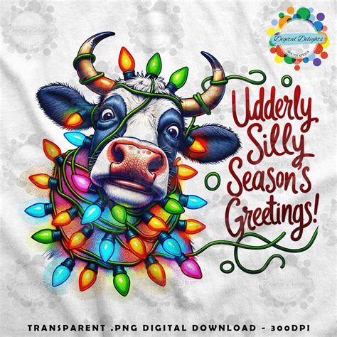 Christmas Cow Tangled in Christmas Lights: Udderly Silly Seasons Greetings Digital Download ...