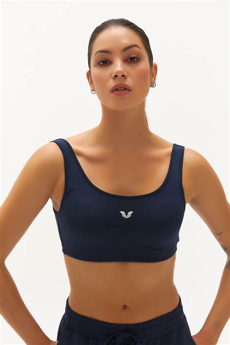 Kadın Lacivert Pamuklu Destekli Spor Ve Günlük Crop Top Bra Sporcu