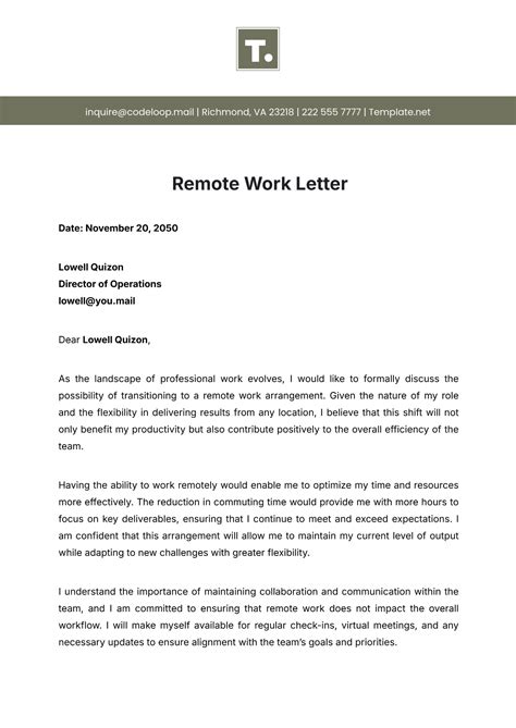 remote work letter template  edit