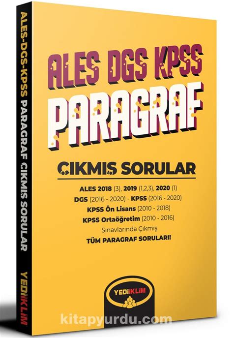 ALES DGS KPSS Paragraf Çıkmış Sorular Pdf İndir YEDİİKLİM YAYINLARI