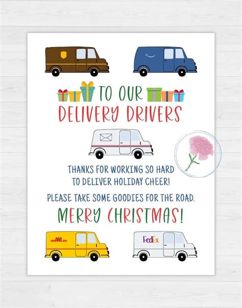 Merry Christmas Printable 8 5x11 Delivery Driver Appreciation Etsy