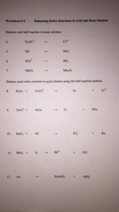 Redox Reactions Worksheet